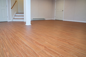 Faux wood basement flooring